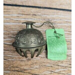 Vintage 1949 Sarna Brass Elephant Claw Bell Etched Floral Leaves Pattern India